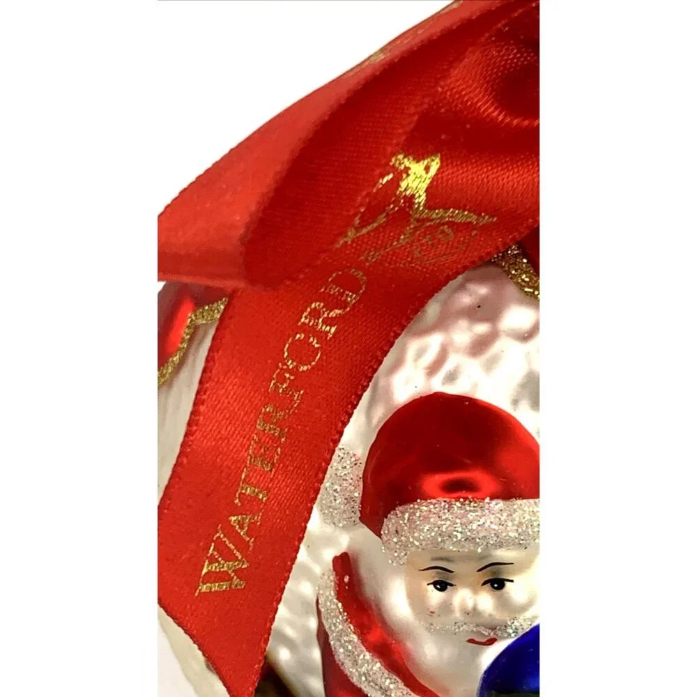 Waterford Christmas Ornament Santa Holding Globe Earth Toys Blown Glass 4